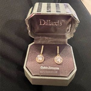 Gold Cubic Zirconia Drop Earrings - Clear Stones